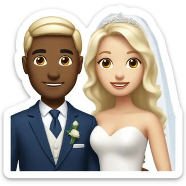 Puerto rican beard short hair with blue hat and navy blue suit getting Married with blond long hair girl with white  wedding dress  sticker