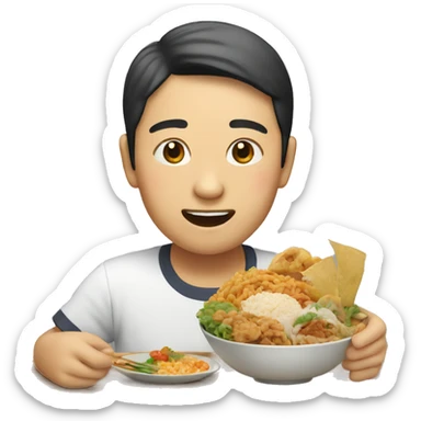 Asian eating food sticker