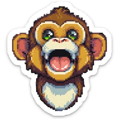 pixel art of a laughing monkey sticker