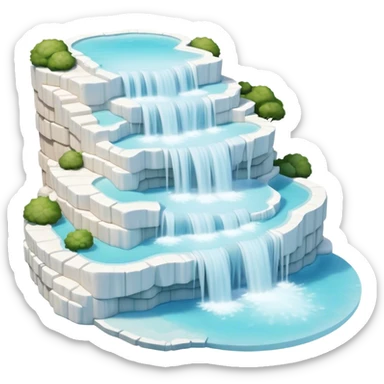 Cinematic Realistic Pamukkale Landmark Emoji, showcasing surreal cascading terraces of thermal waters rendered with ethereal textures and soft, luminous lighting. sticker