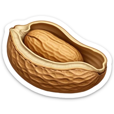Generate a detailed image of a single peanut in its shell, showcasing its natural texture, ridges, and earthy brown color. The peanut should be well-lit, with soft shadows to enhance its three-dimensional appearance sticker