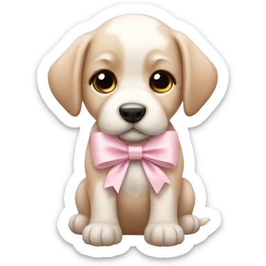 Puppy with pale pink bow sticker