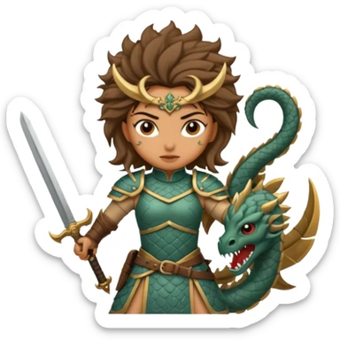 Fierce Latina in armor with a sword after a battle cutting off the head of a hydra sticker