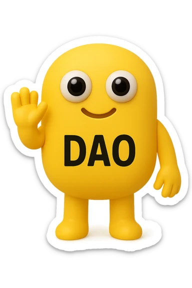 FALLO IDENTICO MA CON LA SCRITTA DAO IN ITALIANO SUL CORPO. emoji con enzima umano con occhi 3d con la scritta "DAO" SUL CORPO IN ITALIANO sticker