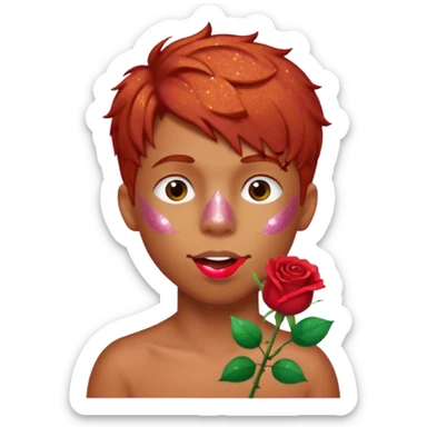 red glitter naughty-looking boy with a rose in his mouth sticker