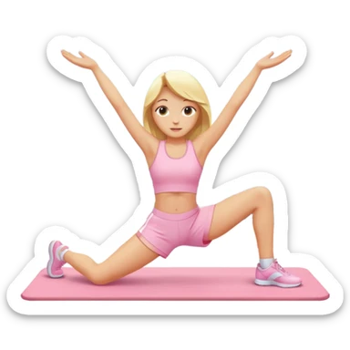 angelic blonde girl stretching in light pink gym sticker