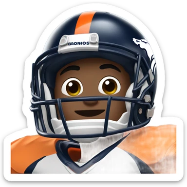 Ollie wearing Denver Broncos Uniform with aHelmet sticker