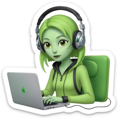 lady alien with ony gaming  laptop. sticker