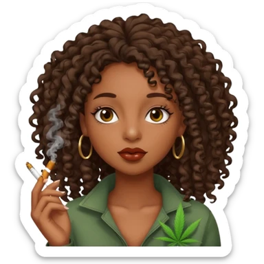 Black girl with eyelashes and curly hair smoking weed  sticker