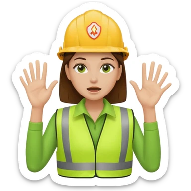 woman in green safety vest slapping her own face sticker