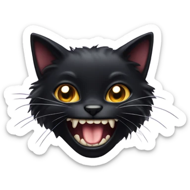 Fluffy black cat with fangs sticker