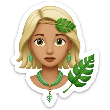 ancient girl wearing fish bone Necklaces and leaf sticker