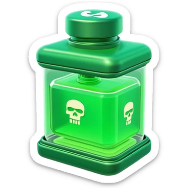 Clash of Clans aesthetic: Cinematic Playful Sci-fi green health pack Emoji, rendered in a 3D vector-style similar to standard emojis with minimal shading and bold, simplified shapes. A compact, futuristic vial with a glowing neon liquid and sleek contours, softly glowing with a healing cosmic charm. Simplified yet unmistakably iconic, highly detailed and consistent, glowing with a soft radiant glow and high shine. Stylized with a touch of futuristic alchemy and a soft glowing outline, capturing the essence of a vital energy elixir with a playful, interstellar spirit! sticker