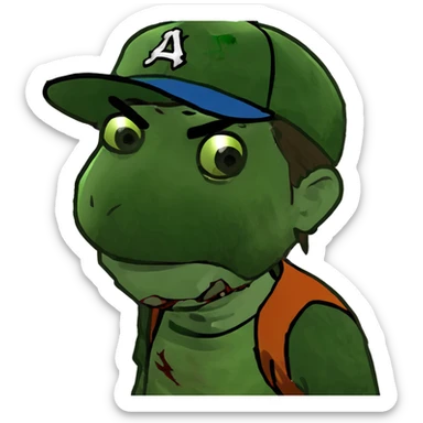 boy zombie with brown straight hair with green skin sticker