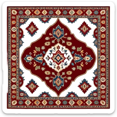 Cinematic Realistic depiction of a richly patterned Turkish carpet, rendered with exquisite details and vibrant colors, set against a soft, warmly lit background that emphasizes its artisanal craftsmanship sticker