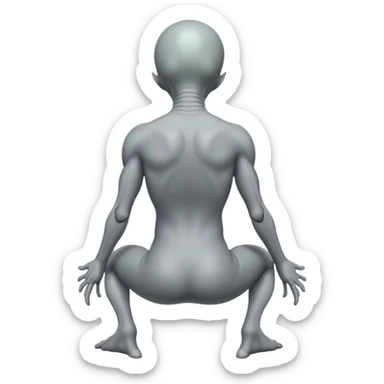 fullbody gray alien kneeling BACKVIEW sticker