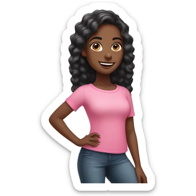 Black girls with short long hair smiling with a pink top ￼ sticker