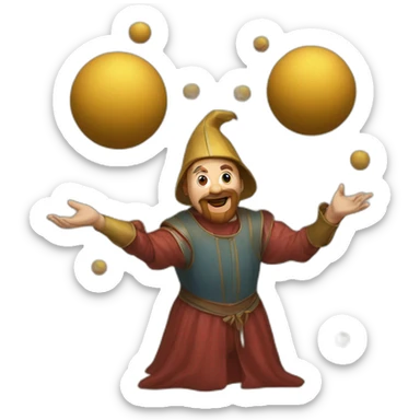 medieval juggler juggling 4 same-sized balls over them sticker