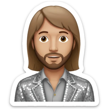 Maurice Gibb from Bee Gees with light grey sequin outfit, long brown hair sticker