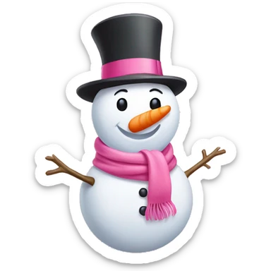 snowman with pink hat and pink scarf with bow sticker