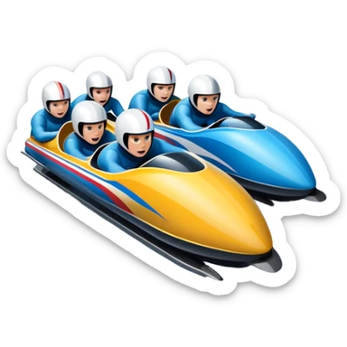 An icon featuring a sleek bobsled with athletes racing down an icy track at high speed, helmets on and bodies aligned for aerodynamics. Surrounded by icy curves, snowbanks, and a wintry mountain backdrop. Transparent background captures the thrill and precision of bobsleigh. sticker
