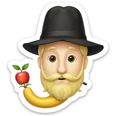 Yellow rabbi apple emoji with hat and wavy side hair and longue phallic nose sticker