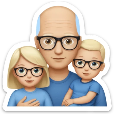 Eigene Familienbild mit 3 Personen; Mutter dunkle Augen und dunkle lange Haare mit Brille; Vater mit Glatze und Blaue Auge, kleinkind mit blonden Haaren und dunklen Augen sticker