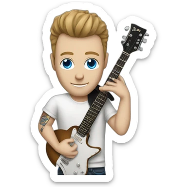 rock star white man with a guitar and blue eyes and tattoos sticker