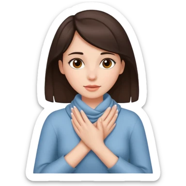 a brunette woman with her hands wrapped fulling around her neck sticker