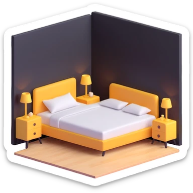 simple bedroom with white walls, bed, nightstand and dresser sticker