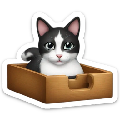Black white cat in a wooden tray sticker