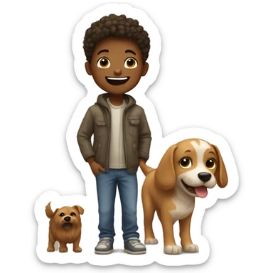 boy with dog smiling indoors sticker