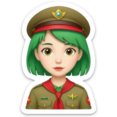 green haired scout girl with red uniform sticker