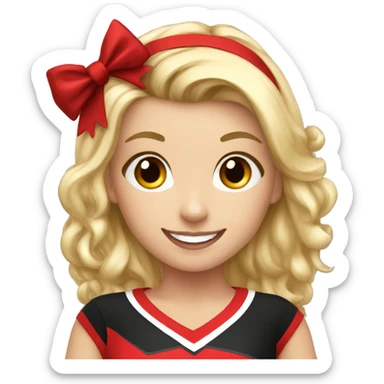 Cheerleader, girl, red and black uniform, blonde hair, pom poms, happy sticker