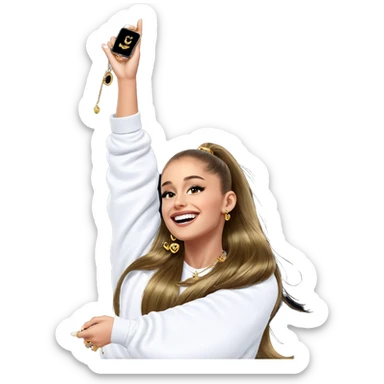 smiling girl holding jewelry sticker