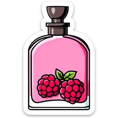AVON women's perfume bottle next to a red raspberry bottle sticker