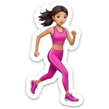 A girl in pink tight-fitting sportswear is running, her hair is dark and straight, neatly styled. sticker