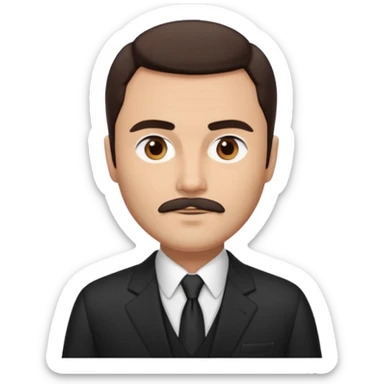 John Saxon with dark brown hair and short mustache, black suit, light tan skin sticker