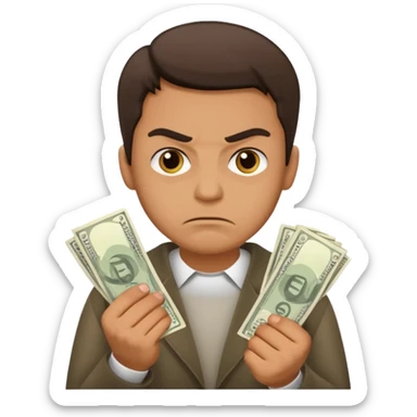 a guy who holds his money in his hands and looks angrily because he doesn't want to share it with anybody, he is a cheapskate  sticker