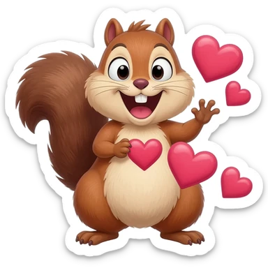 Crazy giggling chipmunk with a big heart is nervous because he's like tweak from south park on the the end he always smiles thought and breathes out hearts sticker