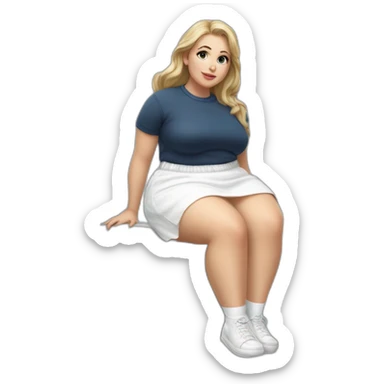 hyperrealistic-full-body-caucasian-curvy-beauty-sitting on the ground-small white-skirt-white knickers white socks sticker