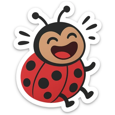flat toon style laughing red bug with black points sticker