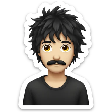 emo boy with shaggy hair and moustache sticker