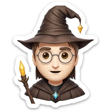 Cinematic Realistic Harry Potter Pop Culture Emoji, featuring a mystical, enchanted portrayal inspired by the iconic wizard rendered with lifelike magical details and dynamic lighting. sticker