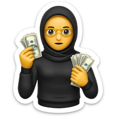 Robber with money na mão direita com uma blusa de frio preta  sticker