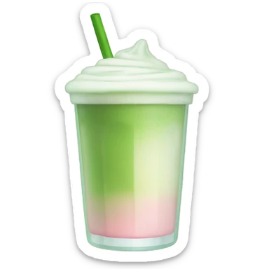 Clear cup with light pink drink, matcha foam on top sticker