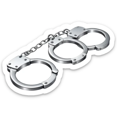 A pair of elegant handcuffs emoji made of silver chrome, smooth rounded design, glossy metallic reflections, luxury fetish aesthetic, minimal iOS emoji style, centered, clean white background sticker