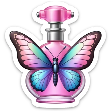 Pink perfume spray with butterflies on bottle  sticker