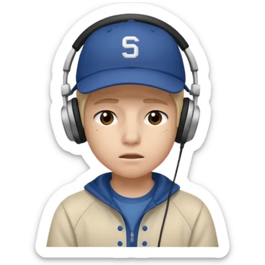 Adolescente com fone no ouvi é um boné, com uma carinha de sono sticker