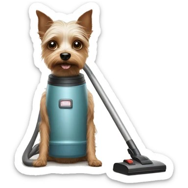 Small terrier dog using a vacuum cleaner sticker